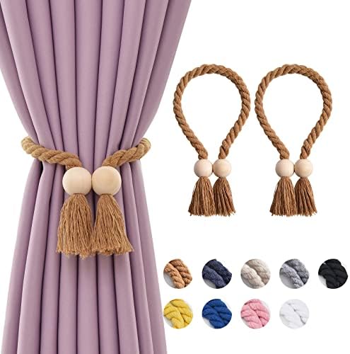 NICEEC 2 Pack Wooden Ball Magnetic Curtain Tiebacks Boho Home Decor Drape Tie by NICEEC