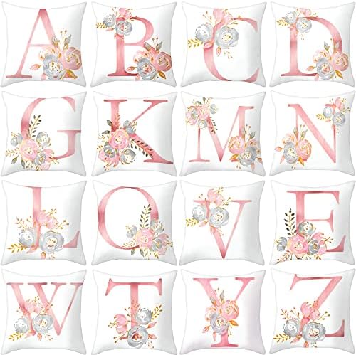 Throw Pillow Covers Alphabet Decorative Pillow Cases ABC Letter Flowers Cushion - Image 2
