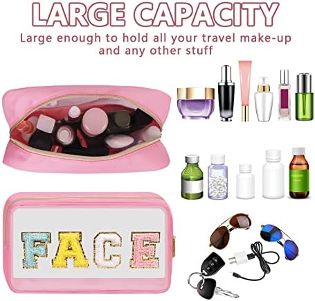 Iqimott Clear Patch Makeup Bag Face Pouch, Preppy Personalized Chenille Letter - Image 4