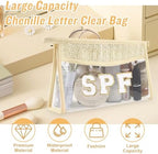 Iqimott 2Pcs Boho Patch SPF Bag Clear Makeup Letter Bag, Waterproof Zipper Make - Image 4