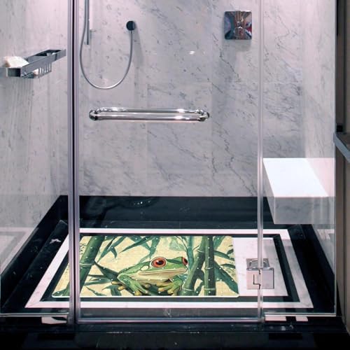 Bathtub Mat Non Slip 26.8x15.1In, Bamboo Green Frog Bath Mat - Image 6