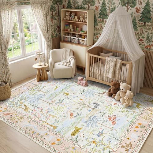 Washable Area Rug 5x7 Blush Animal Print Rugs by Garvee