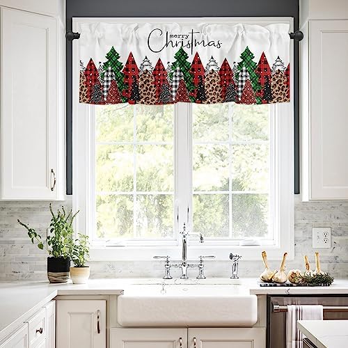 Merry Christmas Kitchen Curtains and Valances Set, Buffalo Plaid Xmas Tree - Image 4