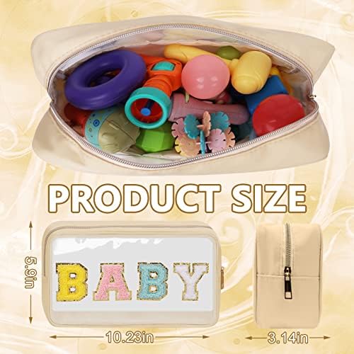 Iqimott Clear Patch Makeup Bag Baby Pouch, Preppy Personalized Chenille Letter - Image 2