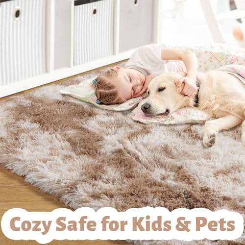 Amdrebio Beige Tan Furry Area Rug 4x6 - Image 2