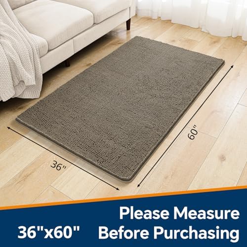 Chenille Bathroom Rug 36"x60" Taupe, Large Plush Bath Mat - Image 2