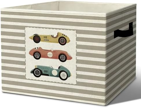 Vintage Race Cars Storage Bins Boxes Handles by Unknown