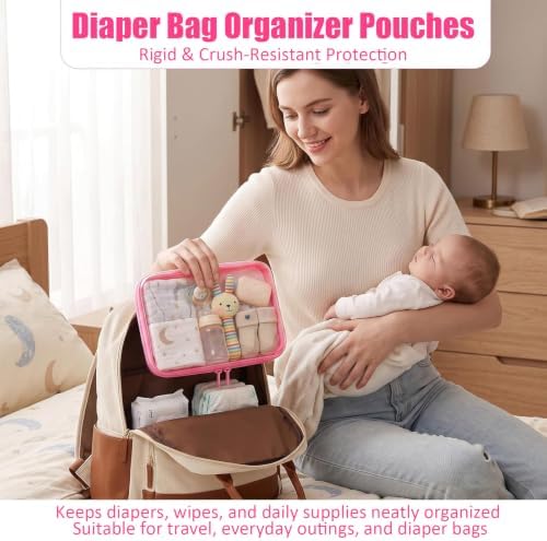 5 Pack Large Clear Hard Shell Zipper Case, Diaper Bag Organizer Pouches - Image 6