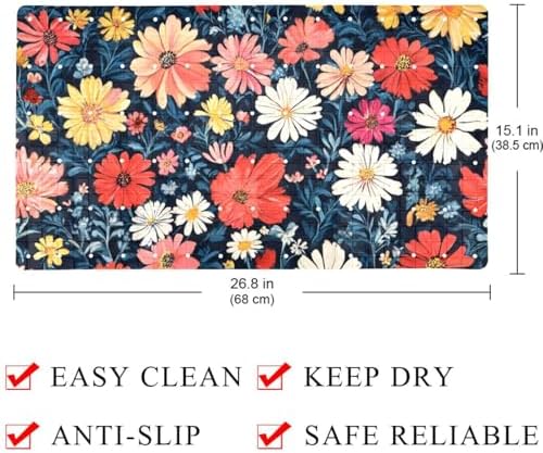 Shower Mat Non Slip 26.8 x 15.1 Inches, Colorful Flowers Bathtub Mat Shower - Image 4