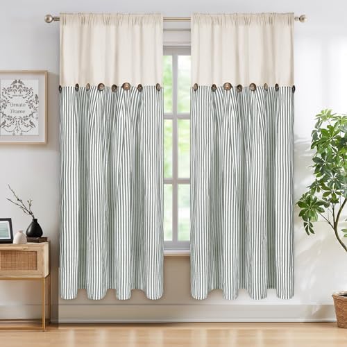 ASPMIZ Cotton Linen Farmhouse Curtains Boho Rustic Button Curtain, Linen Window by ASPMIZ