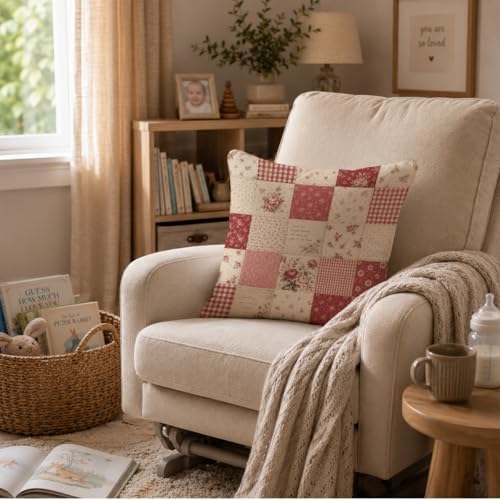 Shabby Chic Rose Patchwork Throw Pillow Cover 18x18 - Image 2