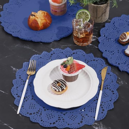 MCEAST 100 Pack Round Blue Paper Doilies 13.5 Inches Lace Place Mats Rustic - Image 5