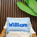 Personalized Frilly Punch Needle Name Throw Pillow – Custom Embroidered Gingham - Image 4