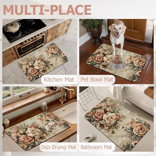 Vintage Rose Bath Mat, Retro Flowers Diatomaceous Earth Bath Mat, Rubber - Image 7