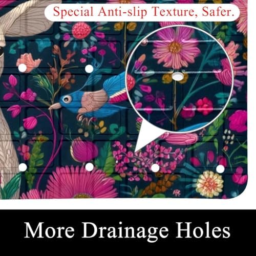 Shower Mat Non Slip 26.8 x 15.1 Inches, Deer Flower Birds Bathtub Mat Shower - Image 2