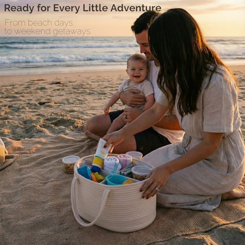 luxury little Diaper Caddy Organizer, Large Cotton Rope Nursery Baby Basket - Image 6