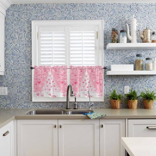 Pink Christmas Kitchen Curtains and Valances Set - Image 5