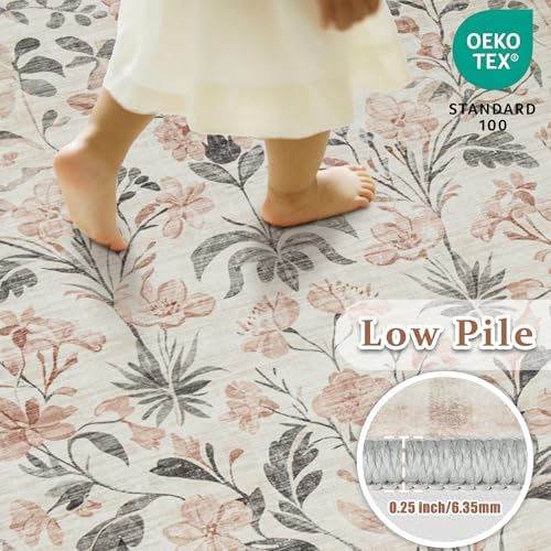 8x10 Area Rugs Boho Floral Washable Living Room Rug Neutral Carpet Bedroom - Image 6