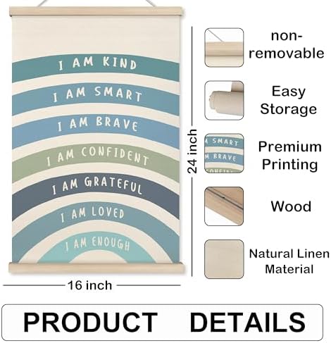 HRQKO Blue I Am Kind Smart Inspirational Poster Hanger Frame, Boho Rainbow Wall - Image 7