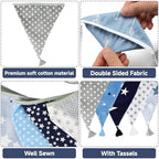 G2PLUS 10.8Ft Cotton Triangle Bunting Banner – 12pcs Blue and Gray Fabric - Image 3