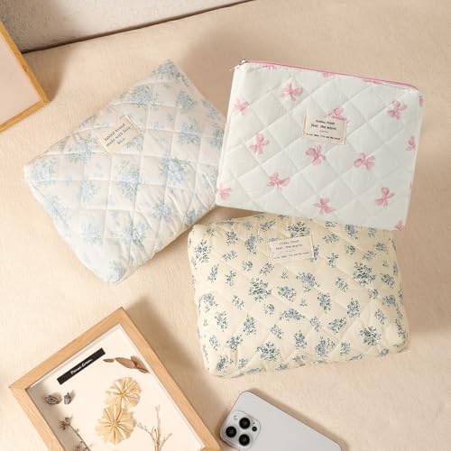 uekeboag Quilted Cotton Makeup Bag 2Pcs Coquette Cosmetic Bag, Large Soft - Image 4