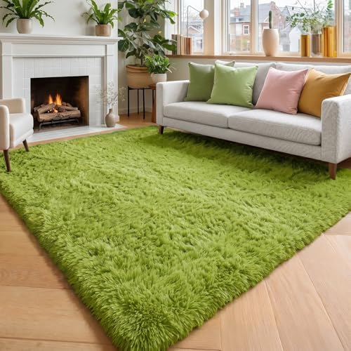 Amdrebio Grass Green Shag Area Rug 9x12 - Image 3