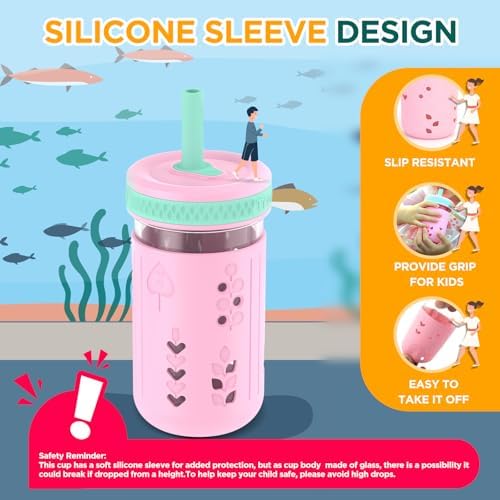 Tronco 12 oz Glass Sippy Cup for Kids & Toddlers | Mason Jar Smoothie Cups - Image 4