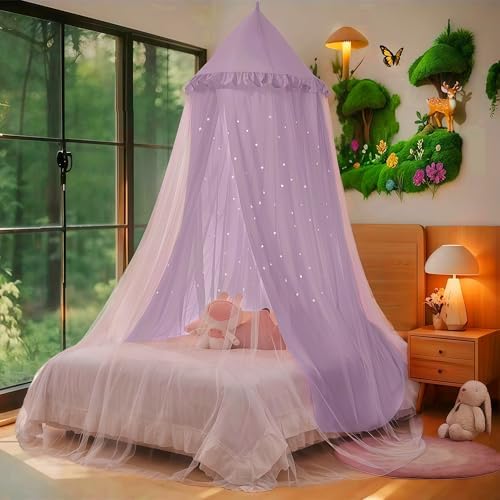 Princess Bed Canopy for Girls, Double Layer Canopy Fits Twin/Full Bed by Eimilaly