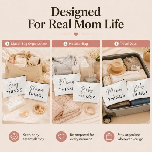 Mom & Baby Pouch Set, Diaper Bag Organizer Insert, Canvas Travel & Hospital Bag - Image 6