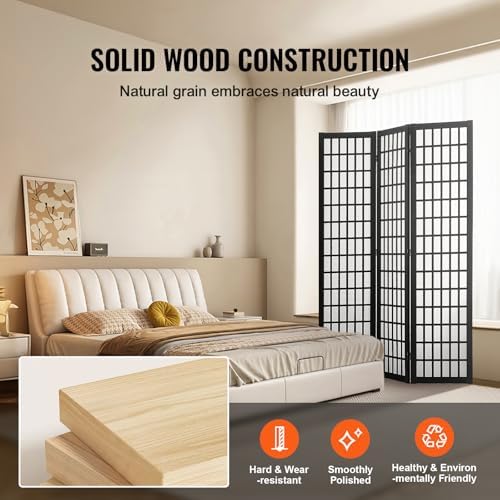 VEVOR Room Divider, 3 Panel Japanese Room Divider, Wood Folding Privacy Screen - Image 4
