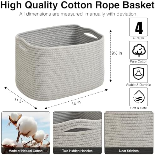 ICERZCZ Storage Baskets for Organizing & Shelves, Woven Cotton Rope - Image 3