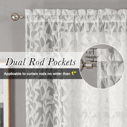 Lecloud Leia Ivory Sheer Curtains 96 Inches Long 2 Panels, Airy Voile Jacquard - Image 4