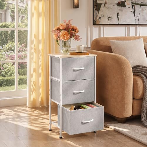 WLIVE Small Dresser Nightstand for Bedroom, 3 Drawers, Light Grey - Image 4