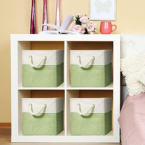 6 Pack 11x11 Inch Green Cube Storage Bins Square Fabric Cube Baskets Handle - Image 6