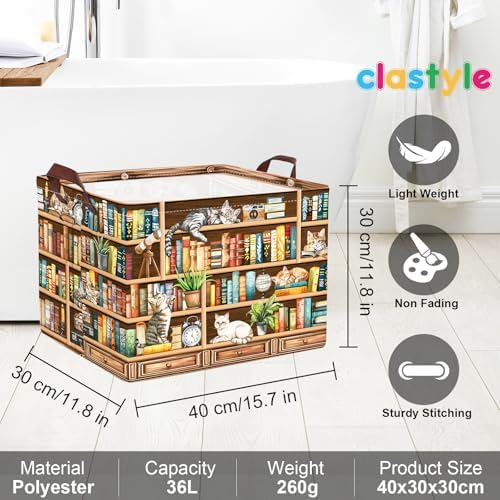 Clastyle Cat Book Shelf Basket for Reading Room Collapsible Toy Gift Kid - Image 6