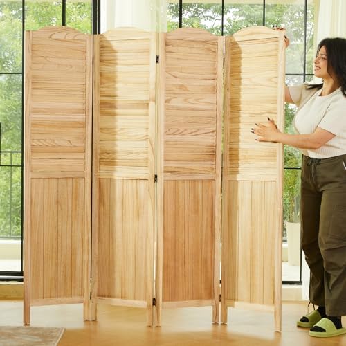 Room Dividers, 5.75Ft Individual Privacy Screens Foldable Wooden Louver & MDF by Svimi