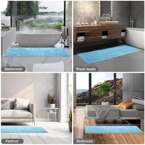 Yeaban Chenille Sky Blue Bathroom Runner Rug 24"x72" - Image 5