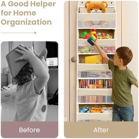Over the Door Organizer 6 Shelves & 8 Pockets, Zippered Divider - Image 6