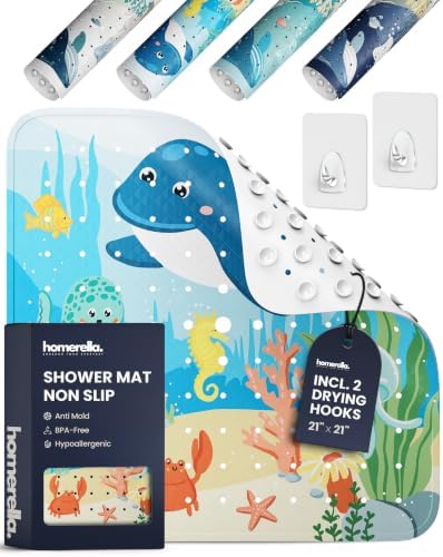 homerella Square Shower Mat Non Slip Anti Mold 21x21 Anti Slip Shower Mat by Homerella