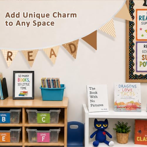 Reading Corner Decor Banner Neutral Brown READ Sign Garland Flags - Image 4