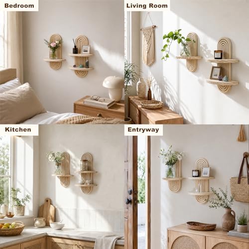 Artilady Boho Wall Decor Wood Shelves, Hanging Storage Candle Plant Holder - Image 3