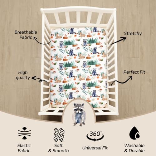 4 Pack Woodland Forest Animals Wood Neutral Unisex Fitted Baby Crib Sheets Set - Image 5