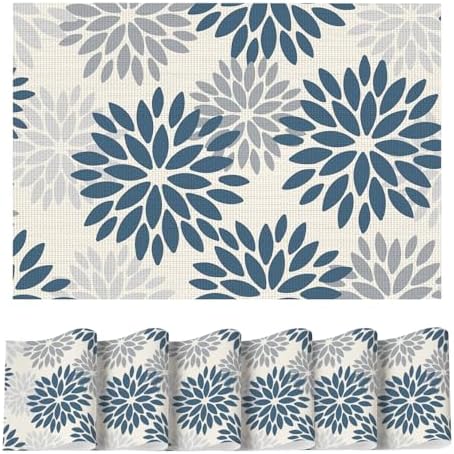 Artoid Mode Floral Vinyl Plistic Placemats Set of 6, Washable Heat Resistant by ArtoidMode