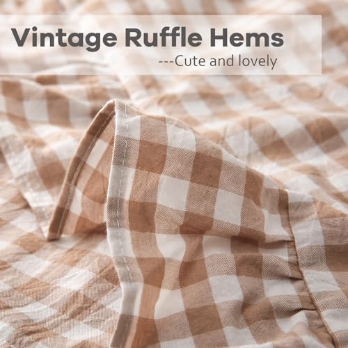 2 Pack Taupe White Gingham Ruffle Throw Pillow Covers 18''x18'' - Image 5