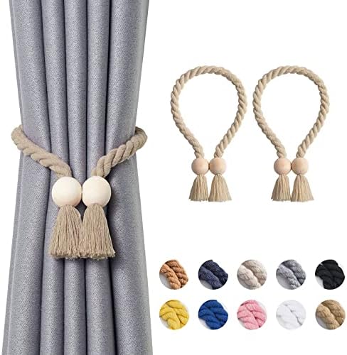NICEEC 2 Pack Wooden Ball Magnetic Curtain Tiebacks Boho Home Decor Drape Tie by NICEEC