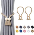 NICEEC 2 Pack Wooden Ball Magnetic Curtain Tiebacks Boho Home Decor Drape Tie by NICEEC