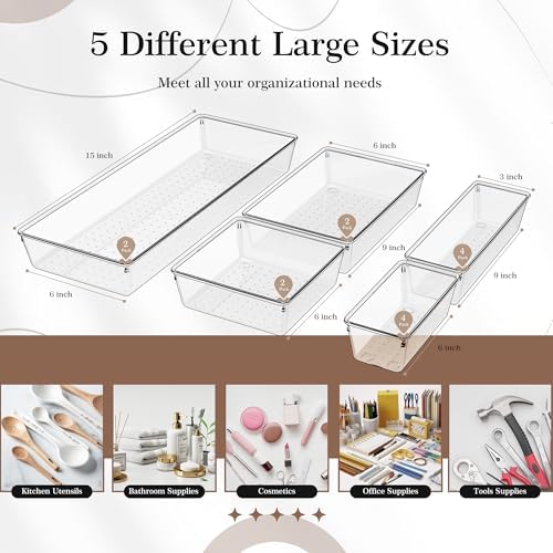 Criusia 14 PCS Clear Plastic Drawer Organizer Set - Image 2