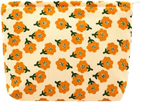 Flat Makeup Bag for Women, Zipper Cosmetic Pouch for Purse, Flower Yellow by PAZIMIIK