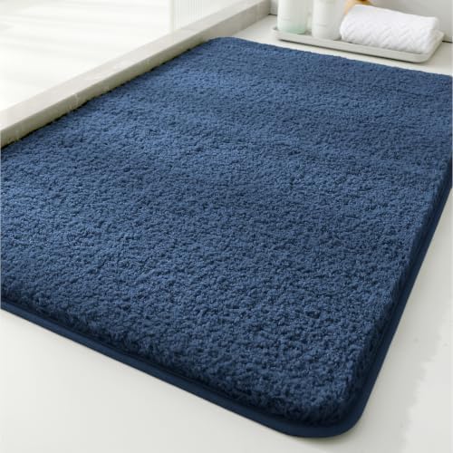 Polyester Bathroom Rug 20"x32" Navy Blue, Non-Slip Soft Bath Mat by Kildoss