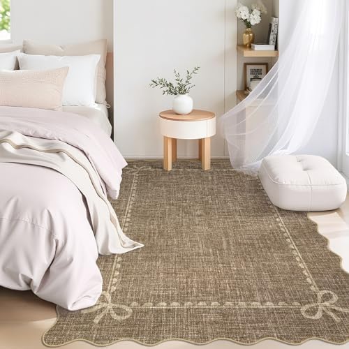 GarveeHome Scalloped Bow Rug 4x6 Washable Brown Rug - Image 3